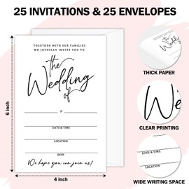 HUQIL Minimalism Wedding Invitations Cards for Mr & Mrs Ideal for Weddings Bridal Shower Black and White Invites Party Favor & Supplies Double-Sided Fill In Style 25 Pcs with Envelopes - FS631