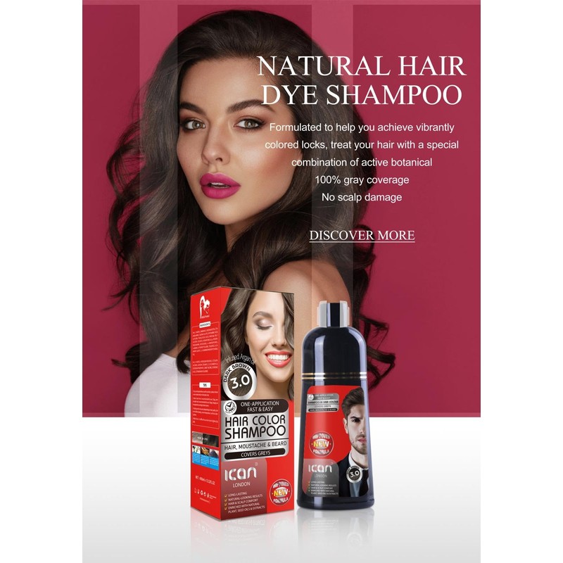 Hair Color Shampoo Dark Brown 3.0 100% Gray Coverage 400ML