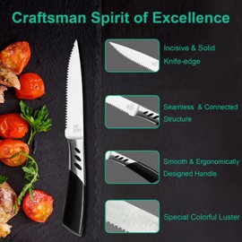 CHUSHIJI Steak Knives,Premium Steak Knives Set of 6, Stainless Steel Steak Knife Set, Serrated Steak Knives Dishwasher Safe