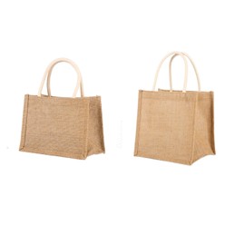 Eowppue 2 Sets Natural Reusable Jute Burlap Folding Shopping Bag -Jute Mini Gift Bag - for Shopping, Gift Bag, Carrier Bag, Crafting, Wholesale, Decorating, Grocery Bag for Life