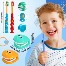Skylety 2 Set Dentist Kit for Kids Dentist Play Set Dental Teeth Model with Toothbrush Child Dental Educational Card Standard Size Fake Brace Demonstration Teaching for Children Student (Cute Style)