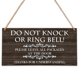 Please Do Not Knock Or Ring Doorbell Wooden Plaque Sign, No Soliciting Warning Reminder Sign, Baby Sleeping Sign For Front Door - HF07