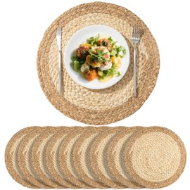 10PC 15-inch Large Round Hand-Woven Natural Placemats | Boho Rustic Plate Charger Mats | Heat Resistant Table Place Mats for Kitchen Dining Table