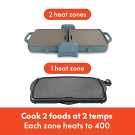 bella 10"x 20" Ceramic Fold-n-Store Dual Temp Griddle, Fits-anywhere™ Kitchenware, EverGood™ Ceramic Nonstick Coating, 2 Temperature Zones up to 400°F​, Dishwasher Safe Drip Tray, 1500 Watt, Surf