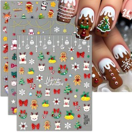Christmas Nail Stickers Decals Cute Bow Snowflake Cartoon Nail Stickers for Nail Nart 5D Embossed Nail Art Stickers Christmas Nail Decal with Diamond Design Kids DIY Nail Art Decoration for Women 3Pcs