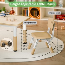 Detskehrcky Kids 48 Inch Table and 4 Chairs Set, Kid Table and Chairs Set, Toddler Table and Chair Set, Height Adjustable, Multi-Activity Table, Graffiti Desktop, Classroom, Daycare, Home, Beige