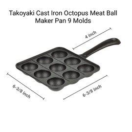 JB HOME COLLECTION, Cast Iron Takoyaki & Aebleskiver Pan – Japanese Octopus Ball & Danish Pancake Maker, Griddle for Perfectly Round Treats, 9 Molds, 1-Pack