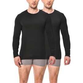 Comfneat Men's Thermal Underwear Base Layer 2-Pack long sleeve Undershirts (Black Tops 2-Pack, XXL)