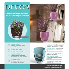 DecoPots - 6.7" Self Watering Planter - Indoor Decorative Flower Pot with Drainage Cartridge and Water Level Indicator (Diameter 6.7", Shade)