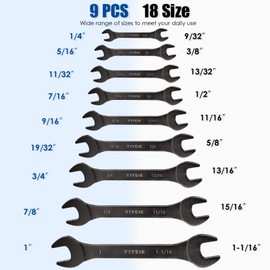 YIYEIE 9Pc. Super Thin Wrench Set, SAE 1/4" to 1-1/16", Nickel Plating, CR-V Steel, Ultra-Slim Open End Wrench Set with Rolling Pouch