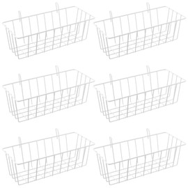 FUNSUEI Pack of 6 Mesh Baskets for Hanging, 23 x 10 x 7.5 cm Metal Basket with Hooks, Wall Grid Basket, White Metal Mesh Basket, Shelf Baskets, Baskets for Flower Pots, Shelf, Organisation