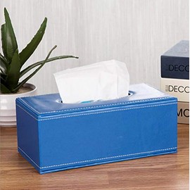 Leather Tissue Box Holder - Waterproof Rectangular Tissue Box Cover Vintage Napkin Paper Holder for Home,Office&Car Decor (Blue)