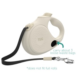 TUG Oval 360° Tangle-Free Retractable Dog Leash with Integrated Waste Bag Dispenser (Large, Cream)