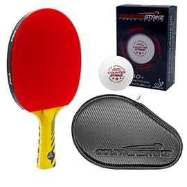 Counterstrike Alpha Dog Ping Pong Paddle Set | 6 Balls | Hard Protective Case | Professional Table Tennis Paddle | ITTF Approved | (Black Matte Fiber)