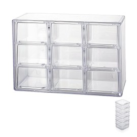 Stackable Drawer Box - Craft Box Storage with 9 Drawers - Desktop Drawer Organiser - Storage Box Plastic Drawers for Accessories, Office, Sewing, Craft Supplies, Cosmetics, Jewellery, Scream