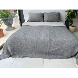 Muslin Blanket 100% Cotton, 4 Layers Bedspread, Soft Turkish Cotton Muslin Bed Cover, Reversible Coverlet, Anthracite (Twin Size 63x90-160x230cm)