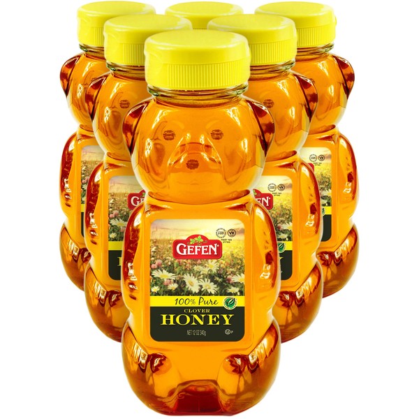 Gefen US Grade A Honey Bears, 12oz (6 Pack) 100% Clover Honey, No Fillers, Gluten Free