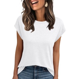 LILLUSORY Womens Casual Summer Tops Cap Sleeve Spring T Shirts Business Dressy Basic Tee Trendy Fashion Clothes 2025 White S