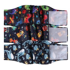 Hisprout Washable Male Dog Nappies, Super Absorbent Male Dog Belly Band Pack of 3, Sanitary Pants Dog Wraps for Small Medium Large Dogs (Whale/Robot/Dinosaur, M)