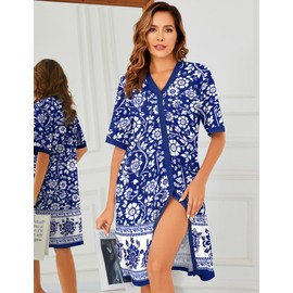 Bloggerlove Nightgowns for Women Plus Size 100% Cotton Night Dress with Button Long Muumuu Night Gowns