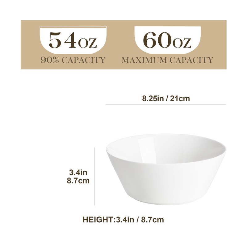 MALACASA Large Salad & Soup Bowls - Set of 4,