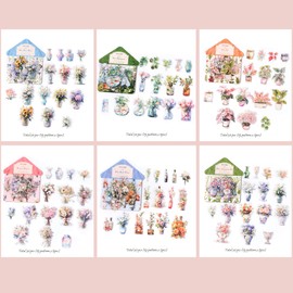 Aesthetic Scrapbook Accessory Stickers Set, 180 Pieces Sticker Set, Laser PET Flower Vase, Green Items, Scrapbooking Stickers, Decoration for Photo Album, Journaling Laptops, Crafts DIY (Botanical