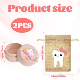 halit Tooth Fairy Box, 1 pcs Tooth Box with 1 pcs Tooth Fairy Bag, 3D Carved Wooden Tooth Box Keepsake, Tooth Fairy Pouch for Girl, Tooth Holder for Kids Teeth with Tooth Fairy Bag Storage Gift