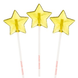 Sparko Sweets Yellow Star Lollipops, Peach Flavor, 2" Diameter, Made in Los Angeles, Gluten-Free, Vegan, Kosher, Individually Wrapped – Perfect for Weddings, Baby Showers, Parties, and Events