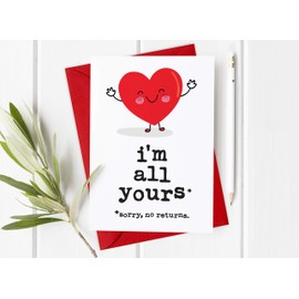 I’m All Yours, Sorry No Returns Funny Anniversary Card for Boyfriend, Valentine's Day Card for Him or Her, Anniversary Card Husband, Wife, Partner