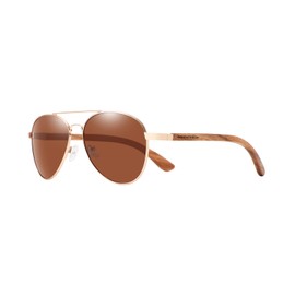 GREENTREEN Wooden Sunglasses, Polarised Aviator Glasses for Men and Women with Zebra Wood Frame and Polarised Lenses, Brown 2