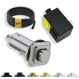 BESTILL Garbage Disposal Air Switch Kit, Square Raised Push Button Ideal for Long Nails, Cordless Sink Top Brass Switch for Food Waste Disposer, Brushed Nickel, Compatible with all Garbage Disposals