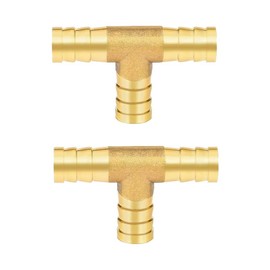 2Pcs 12mm Brass Barbed Connector 3-Way T-Shaped - Heavy Duty Fuel/Hose Splitter, Universal Gas/Water/Oil Fittings for Garden/Irrigation/Boiler Systems