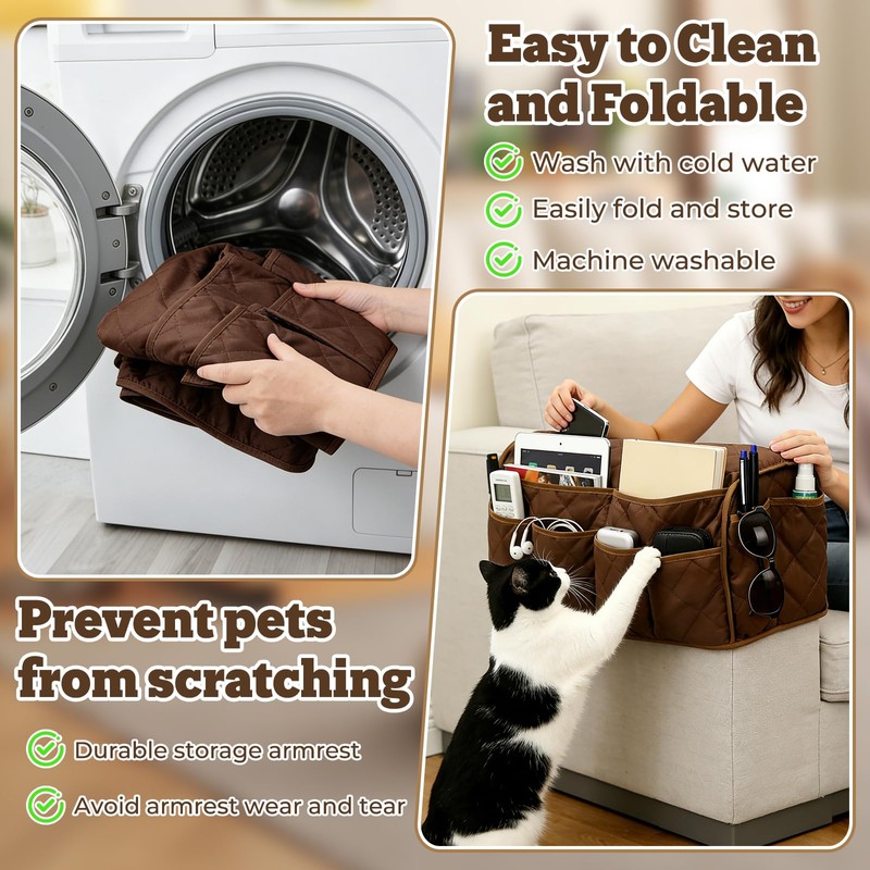 Sofa Armrest Organizer & Remote Control Holder, 14 Large Pockets,