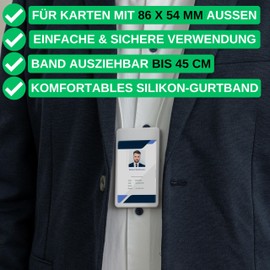 ID Card Holder with Retractable Strap 1 Set White Transparent Window 45cm Expandable Key Roll for ID Cards up to 86 x 54mm Protection Cover ID Badge from Dirt Moisture