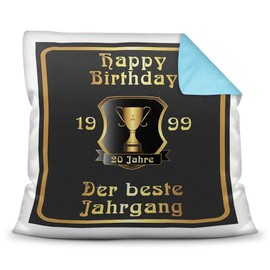 Cushion with your own year for birthday – vintage / photo collage as a gift idea, decorative pillow, decorative cushion, back light blue incl. filling