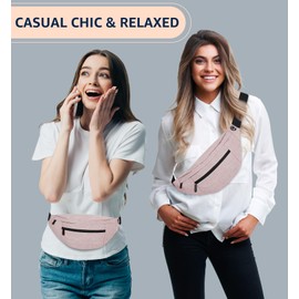 HiRui Large Crossbody Fanny Pack for Men Women Waist Bag Pack with 4-Zipper Pockets Phone Bag Fits All Phones Wallet Keys, Casual Hands-Free Waist Pack for Travel Workout Running (Pink)