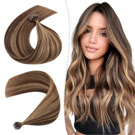 Nano Ring Hair Extensions 22inch 1g/s Pre Bonded 50g Nano Tip Bondings 100% Real Remy Human Hair #4P27 Medium Brown&Dark Blonde