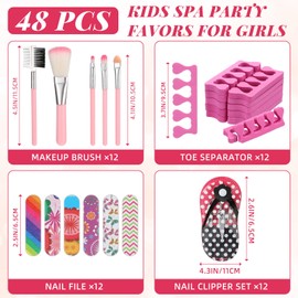 Willinglong 12 Sets Kids Spa Party Supplies Sleepover Party Favors for Girls Include 12 Nail Clipper Set, 12 Makeup Brushes, 12 Rose Red Toe Separators, 12 Nail Files for Girls Spa Party Movie Party