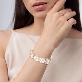 EVER FAITH Flower Bracelet Vintage Enamel Flower Elastic Adjustable Stretch Bracelet for Women Wedding Prom Party, enamel