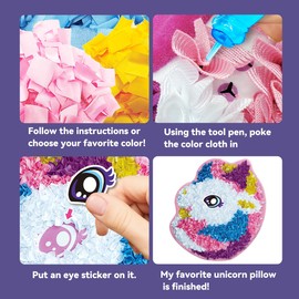 whatstem Plush Craft Unicorn Pillow, DIY Fabric Art Kits for Kids, No Sewing, Make Your Own Unicorn Pillow, Kids Creative Learning Activities, Fun with Bright Colors, Plush Animal Decompression Toys