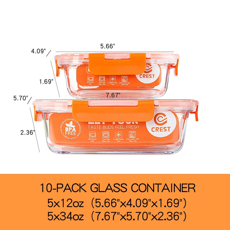 UMEIED 10 Pack Glass Food Storage Containers with Lids Leakproof,