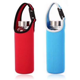 2 Pieces Water Bottle Carrier, LORITARIA Neoprene Sleeve Cup Carrier Pouch with Carrying Handle,Fit for 16oz-21oz Portable Sport Water Bottle - Red, Blue