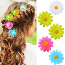 CAKURE Daisy Hair Clips Light Up Flower Hair Pins Cute Summer Hair Barrettes Fancy Hair Accessories for Women and Girls (Pack of 5) (b-green&pink&blue&white set)