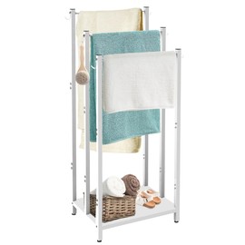AnBaiMei 44 Inch Tall Free Standing Towel Rack with Metal Storage Shelf & 6 Hooks for Bathroom, 3 Tiers Heavy Duty Blanket Drying Stand Holder for Outdoor Pool, Bedroom, Living Room, White