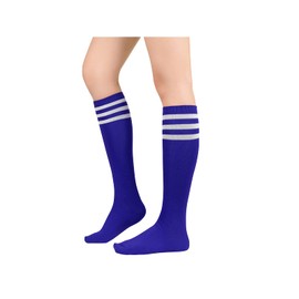 Century Star Calcetines altos hasta la rodilla para mujer, calcetines deportivos de rayas delgadas, calcetines altos para deportes al aire libre, 1 paquete azul y blanco, Talla única