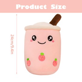 Bubble Tea Cuddly Toy, Bubble Tea Plush Toy, 24 cm Pink Boba Plush Toy, Kawaii Plush, Bubbletea Cute Cuddly Toys, Boba Stuffed Toy, Plush Dolls Soft Cuddly Toy, Children's Toy, for Home Decoration