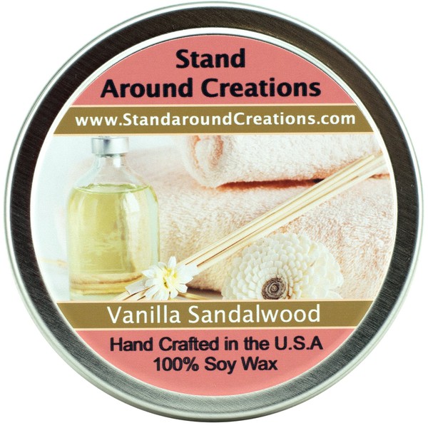 Premium 100% All Natural Soy Wax Aromatherapy Candle -6oz Tin -Vanilla Sandalwood: A beautiful combination of luscious rich vanilla, and Indian Sandalwood.