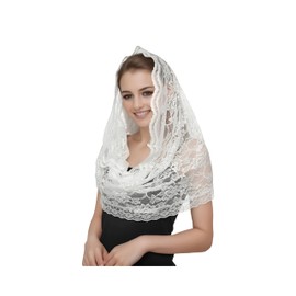 Proumhang Spanish Style Lace Scarf Traditional Vintage Inspired Infinity Flower Veil Wedding Bridal Veil Mantilla Veil for Church Latin Mass Headpiece, White