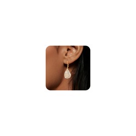 Gold Teardrop Earrings, ALEXCRAFT 14K Gold Dangle Leverback Earring for Women Trendy Hypoallergenic Goldplated Sterling Silver Cubic Zirconia Waterdrop Teardrop Dangling Drop Earrings for Women