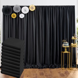 50 ft x 10 ft Thick Black Backdrop Curtain for Parties, 10 Panels Black Polyester Wedding Backdrop Drapes for Birthday Photography Background Party Backdrop Home Decorations